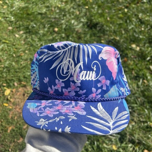 Vintage SnapBack hat cap Maui Hawaii floral multicolor tropical beach island - Picture 2 of 8